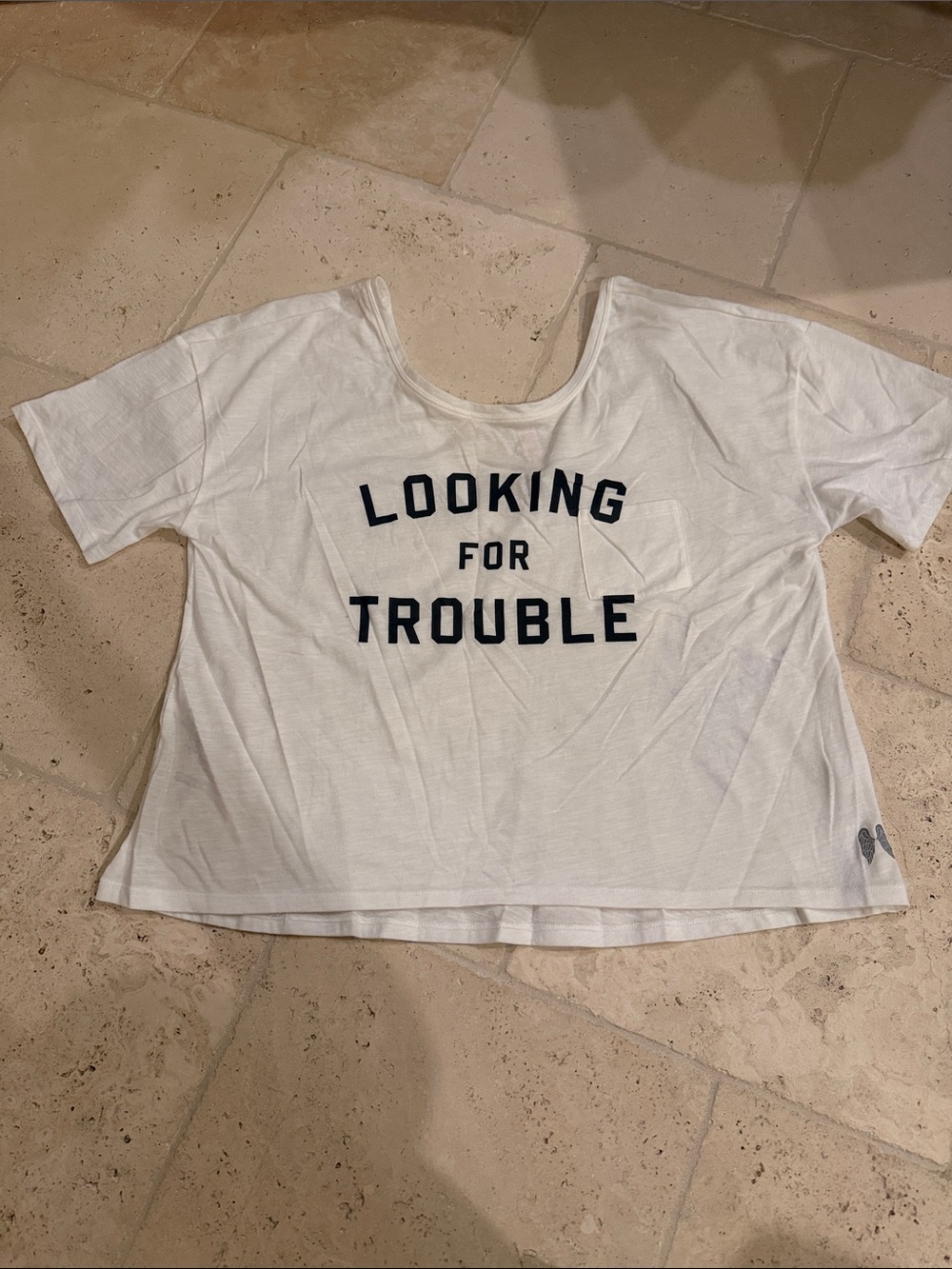 Victoria's Secret White "Looking for Trouble" Graphic Tee